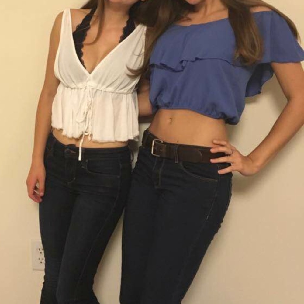 Blue off the shoulder slight crop top